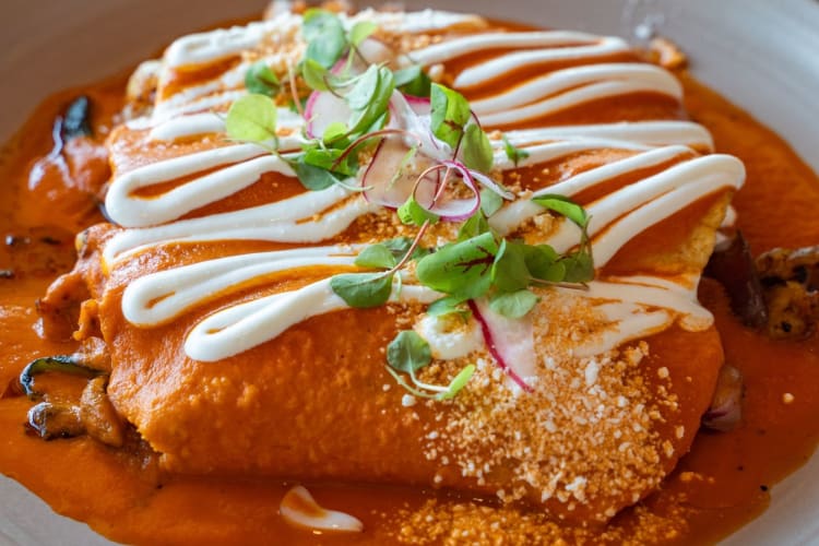 Shrimp enchiladas from a Mexican restaurant.