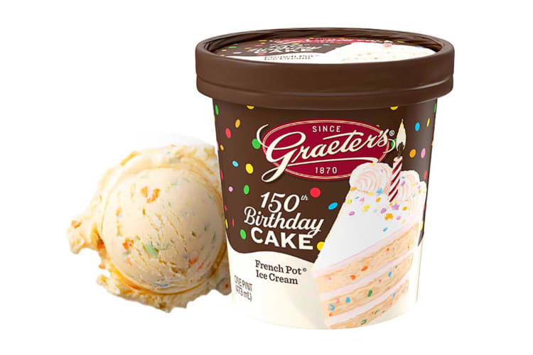 A pint and a scoop of the Graeter's Birthday Cake ice cream