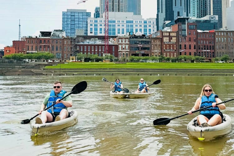 Four people kayaking in Nashville