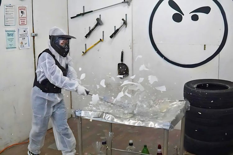 Woman smashing glass