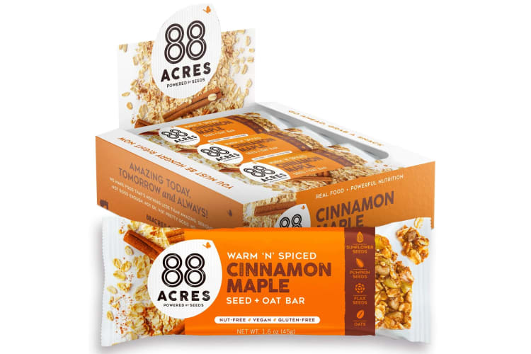 88 Acres Cinnamon Maple Seed Oat Bar is one of the best high-protein, healthy breakfast bars