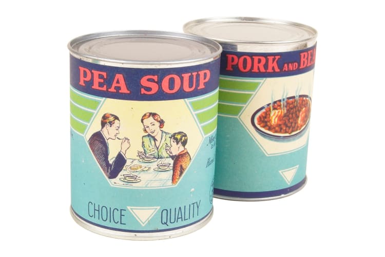 Two tins of soup.