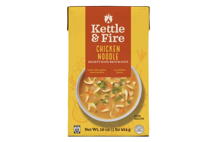 A carton of Chicken Noodle Hearty Soup.