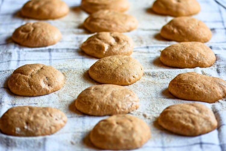 A baking sheet of cookies freshly baked.
