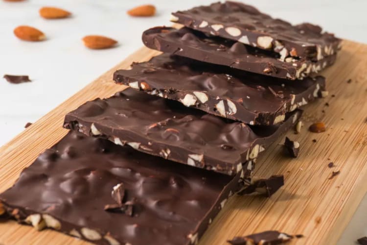Some chocolate bark with almonds in.