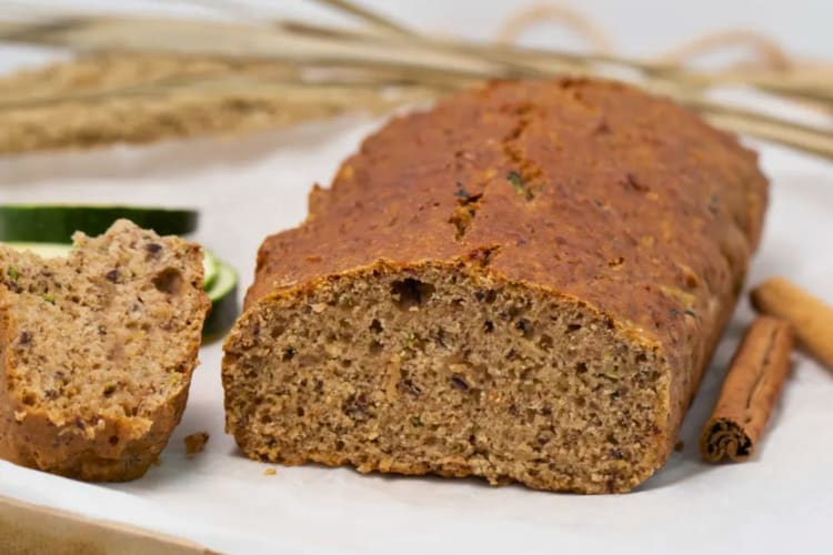 A vegan zucchini bread loaf.