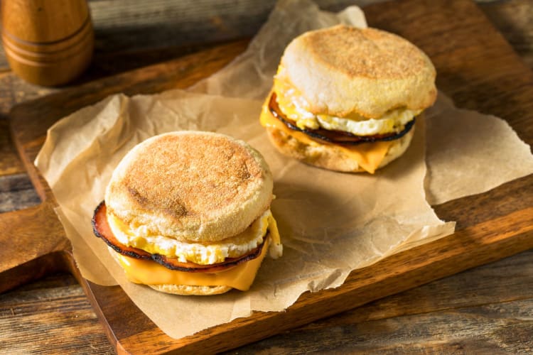 Some of the healthiest English muffins on a tray.