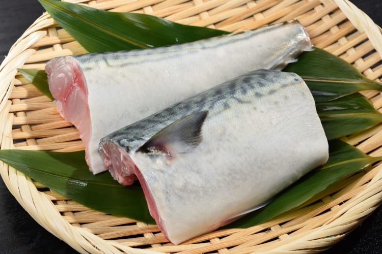 Chub mackerel on a plate.