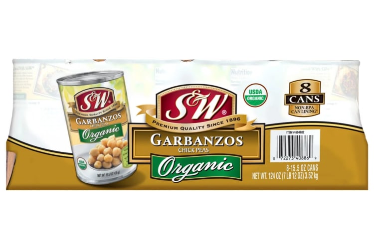 Packs of tinned chickpeas.