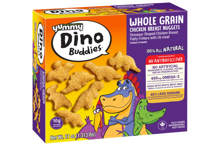 Wholegrain Dinosaur-Shaped Chicken Breast Nuggets.