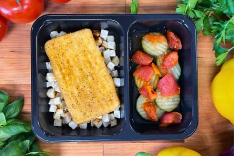 Lemon Pepper Fish with Roasted Potatoes and Okra & Stewed Tomatoes.