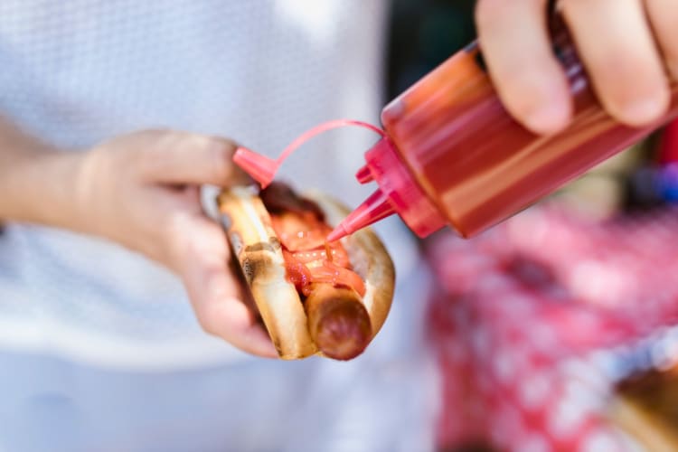 Ketchup on one of the healthiest hot dogs.