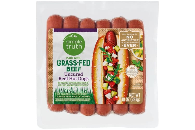 Simple Truth Grass-Fed Uncured Beef Hot Dogs.