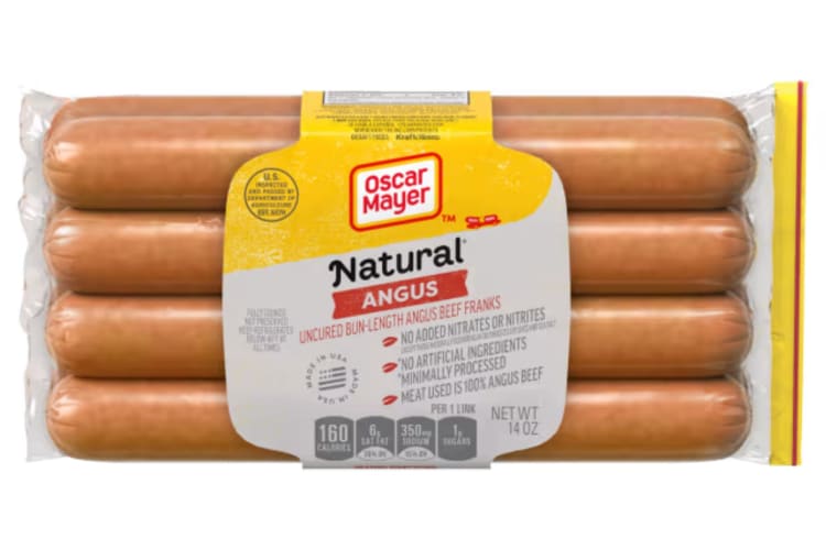 Natural Bun-Length Angus Beef Uncured Franks Hot Dogs.