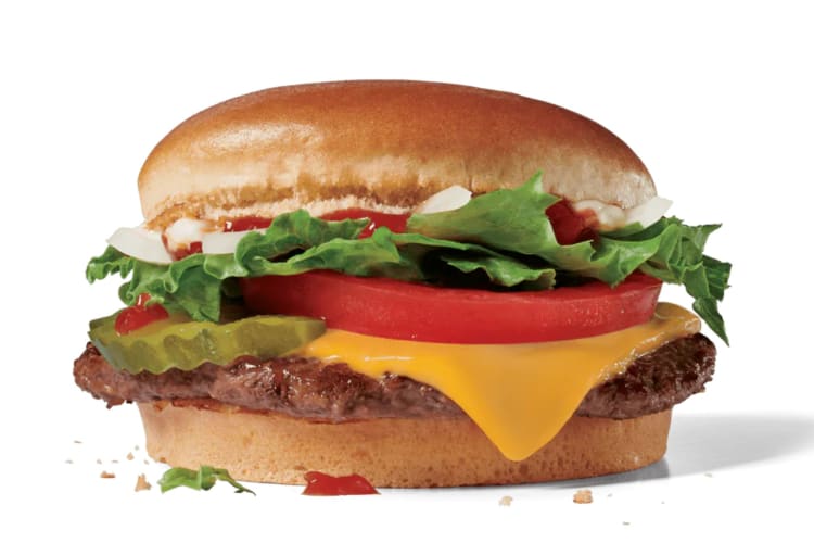 100% beef topped with American cheese, tomato, pickle, lettuce, onions, ketchup & mayo.