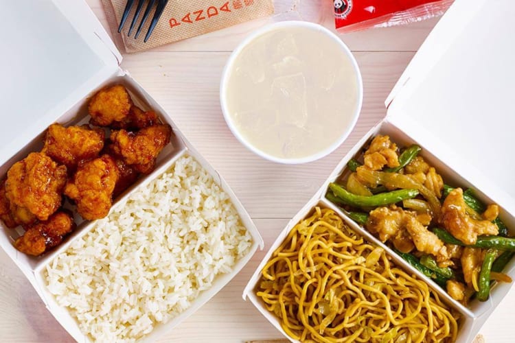 Panda Express cub meals with water.