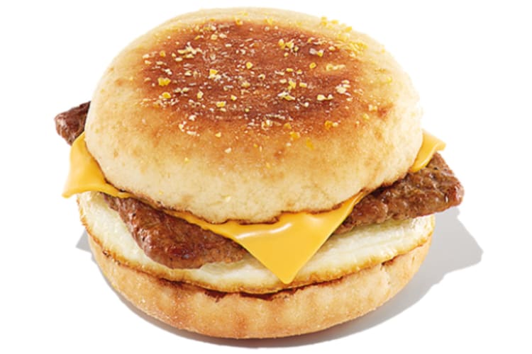A delicious turkey sausage, egg and American cheese sandwich.