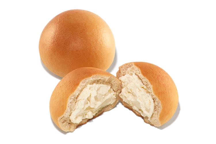 Plain Stuffed Bagel Minis filled with cream cheese, served warm.