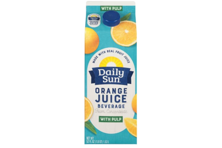Daily Sun Orange Juice, from Concentrate, with Pulp.