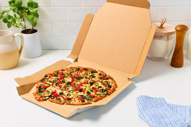 A vegetarian takeaway pizza.