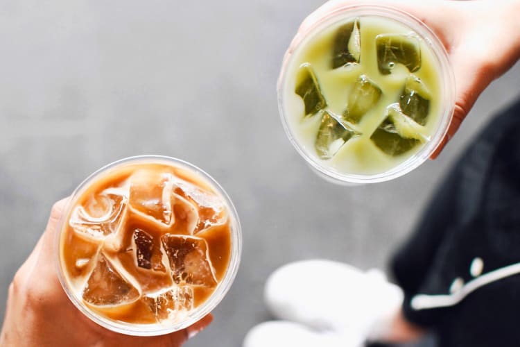 Iced coffee and matcha drinks.