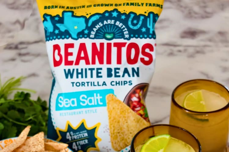 A bag of healthy chips made with white beans.