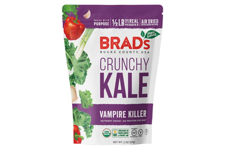 A packet of garlic flavored kale chips.