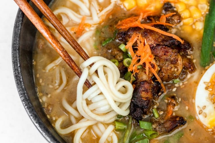 healthy miso ramen with chicken is loaded with delicious toppings