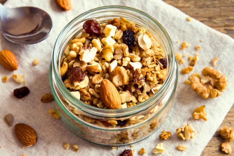 Homemade granola with nuts.