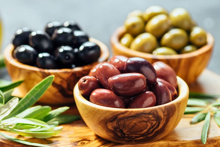 Trio bowls of olives.