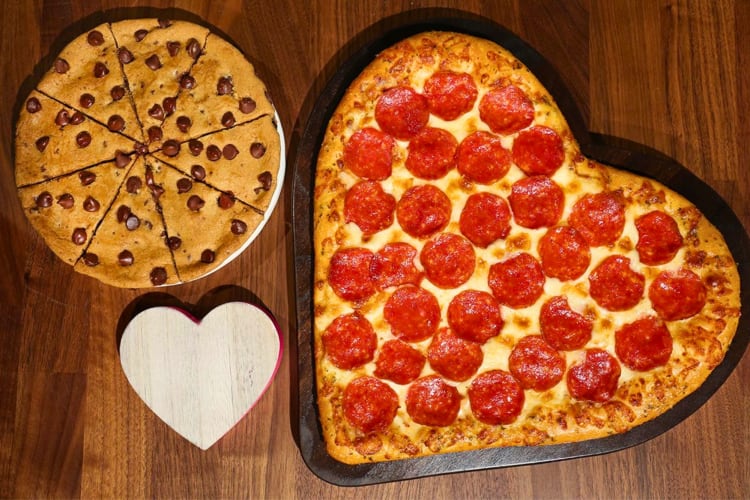 A Pizza Hut heart-shaped pizza.