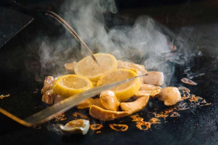 Watch as your meal is expertly prepared on the hibachi grill.