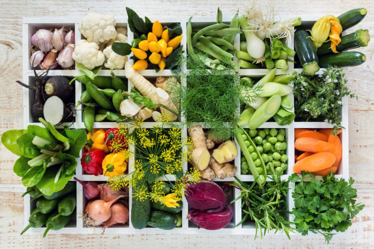 Fresh ingredients in boxes