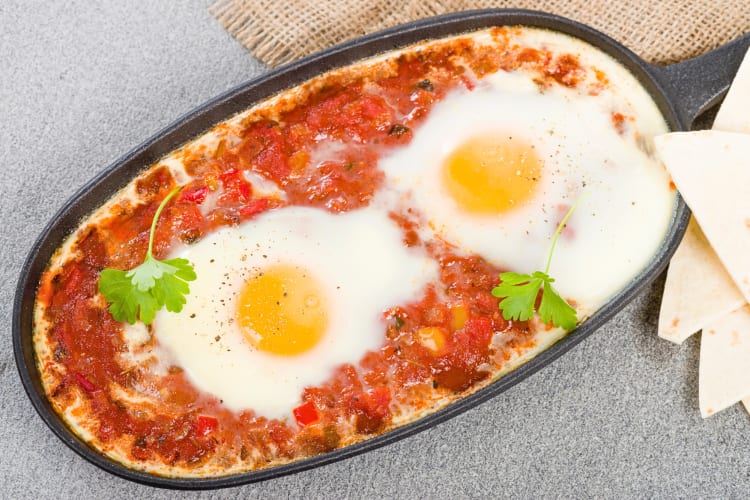 Aerial shot of huevos rancheros