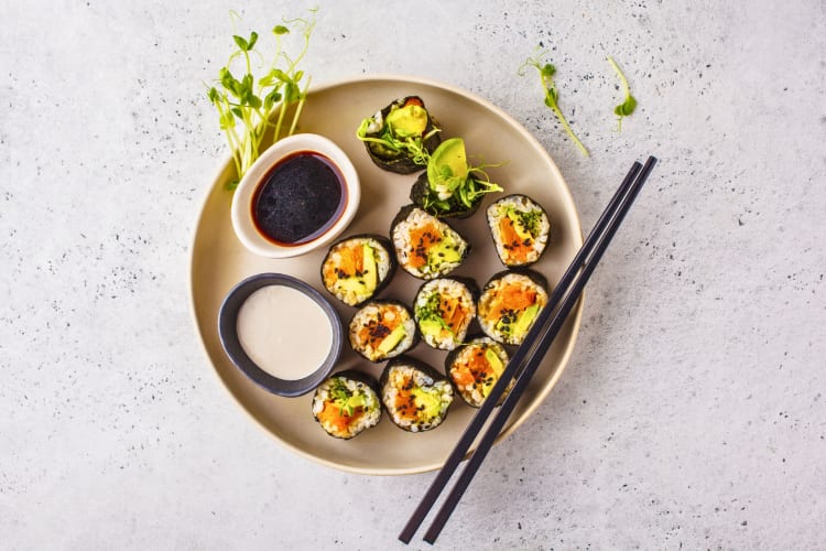 Is sushi healthy? Vegetarian sushi rolls with pumpkin.