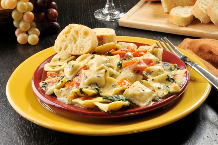 Lobster ravioli with two slices of bread