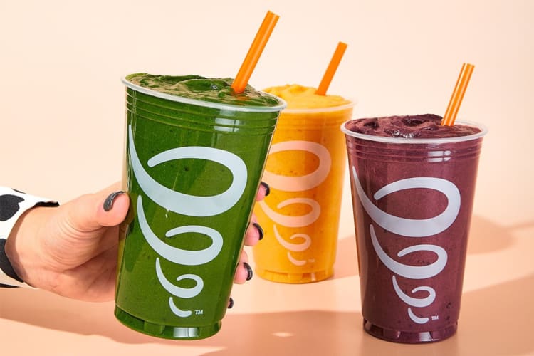 Purple, orange and green Jamba Juice smoothies