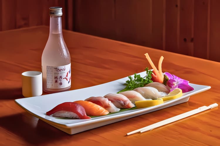Sushi Matsu platter with seven pieces of nigiri