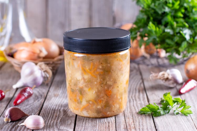 Soup in a container for freezing 