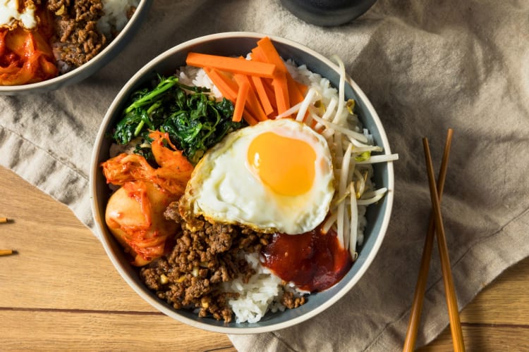 Spicy homemade Korean bibimbap rice.