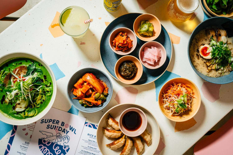 A diverse Asian cuisine selection offered at a restaurant in Leeds.