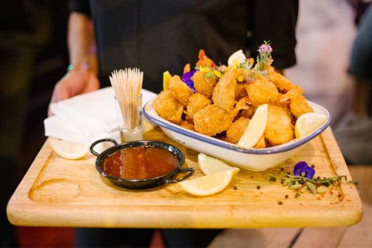 Slabs of fried halloumi with a tangy chilli jam.