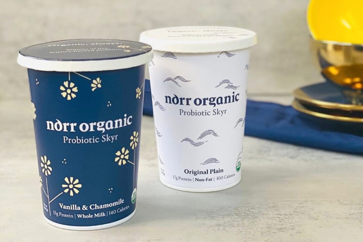 Two tubs of Norr Organic Probiotic Skyr