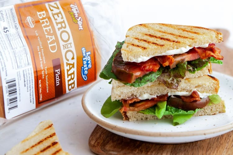 ThinSlim bread next to a sandwich.