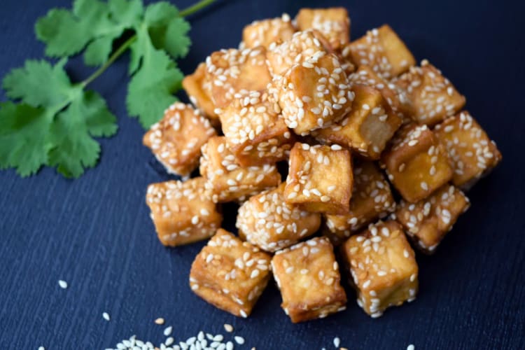 Sesame tofu is a popular low-sodium dinner idea.