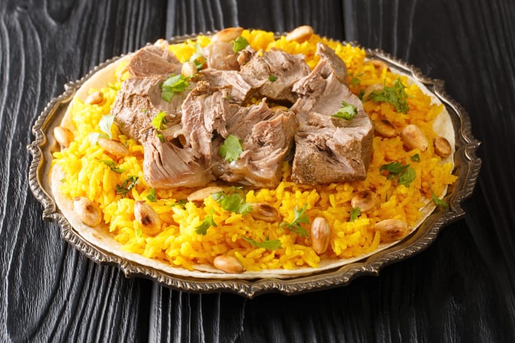 Mansaf in an opulent silver dish