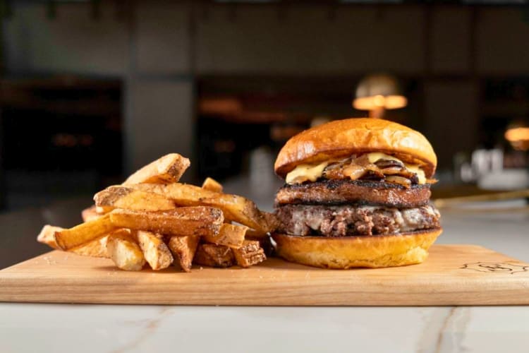 Wagyu burger served with fries