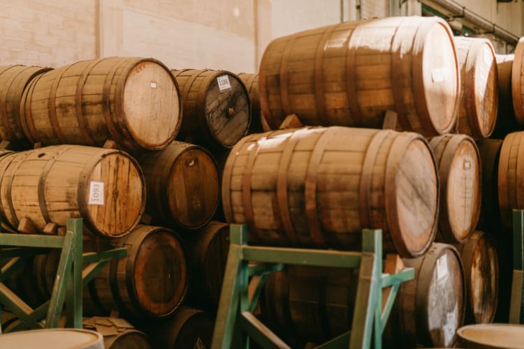 Wooden casks for aging liquor. 