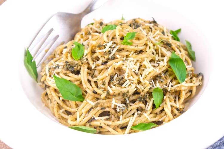 Bowl of creamy pesto pasta
