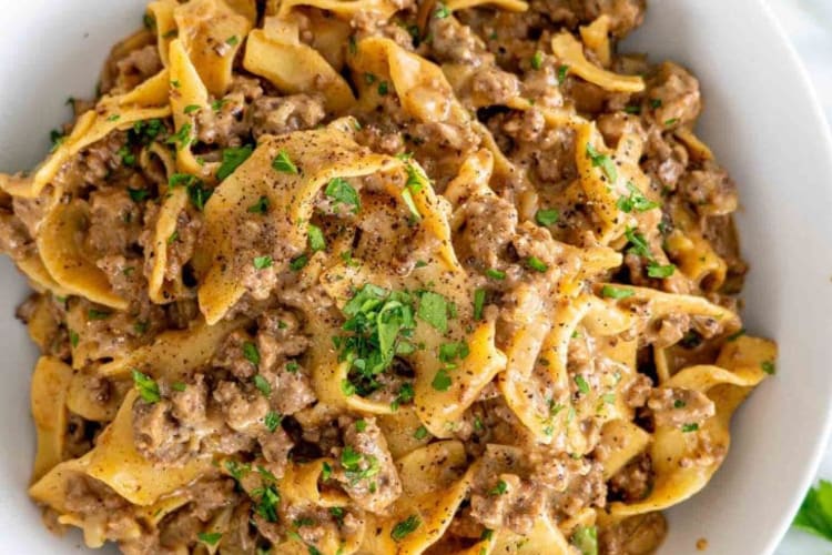 one pot beef stroganoff is creamy and meaty